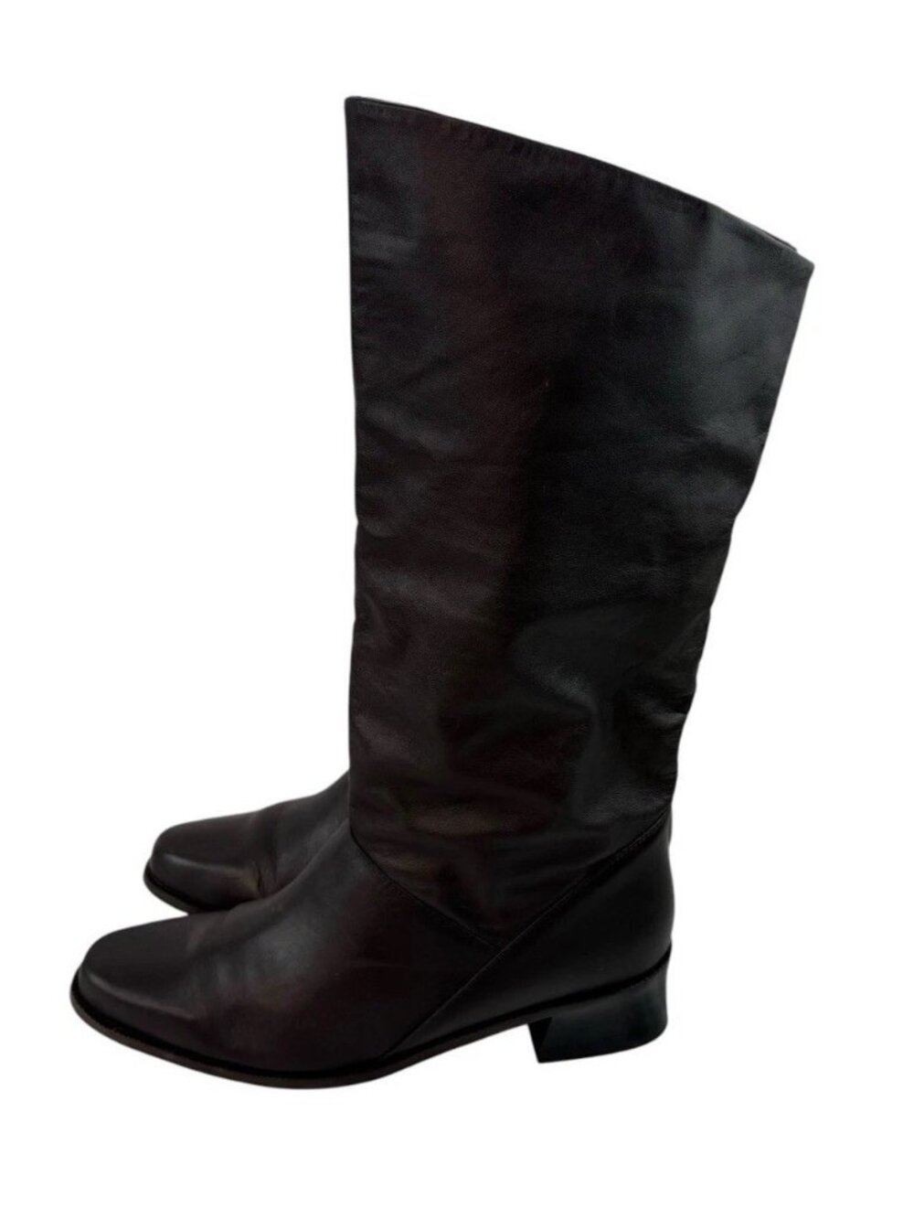 Vtg Y2K 90s Markon Shelly Calf High Boot Womens Size 9 M Brown Leather Fold Over